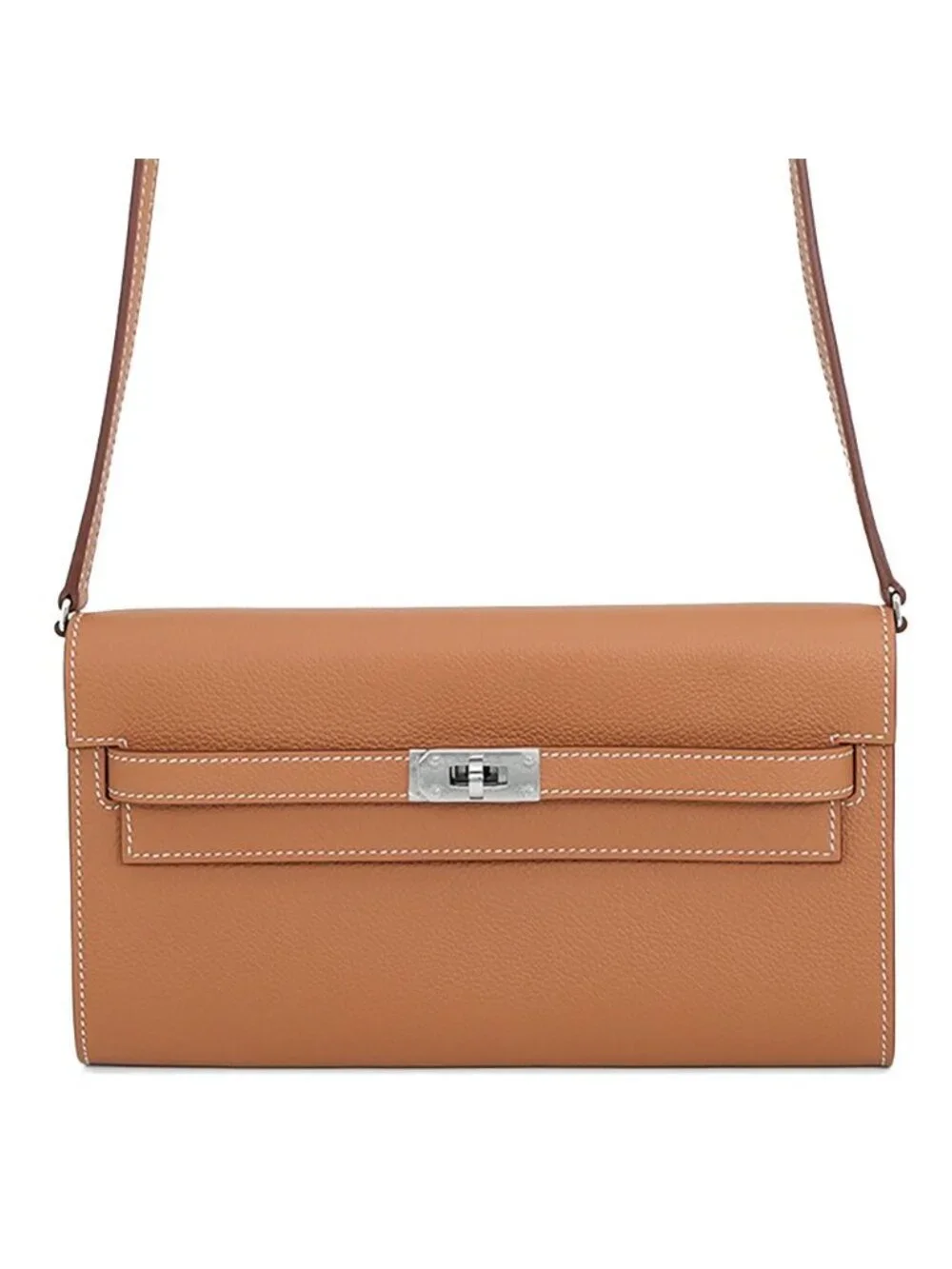 Hermes Kelly Wallet Long to Go Gold Silver Evercolor